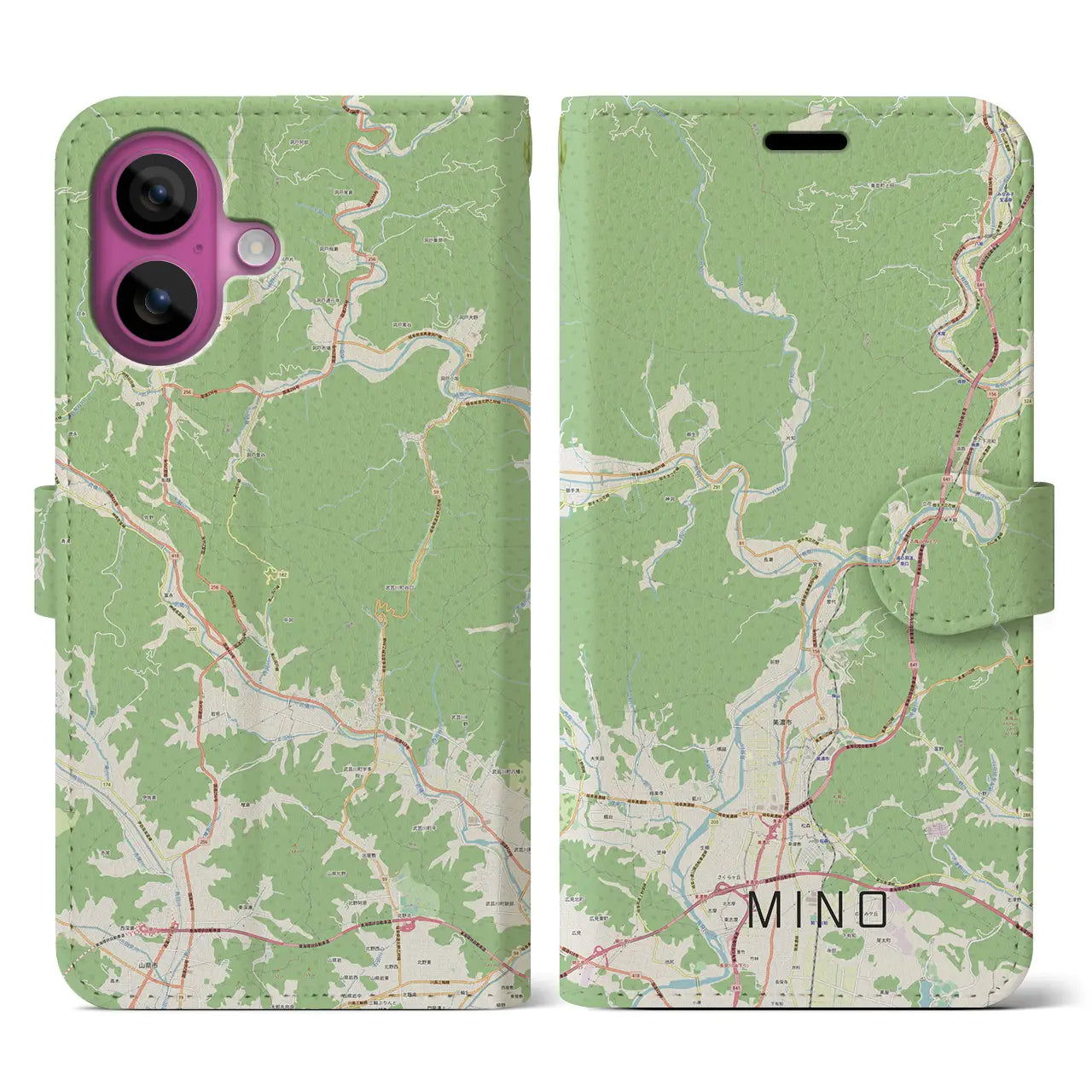 【美濃（岐阜県）】地図柄iPhoneケース（手帳タイプ）ナチュラル・iPhone 16 Pro 用