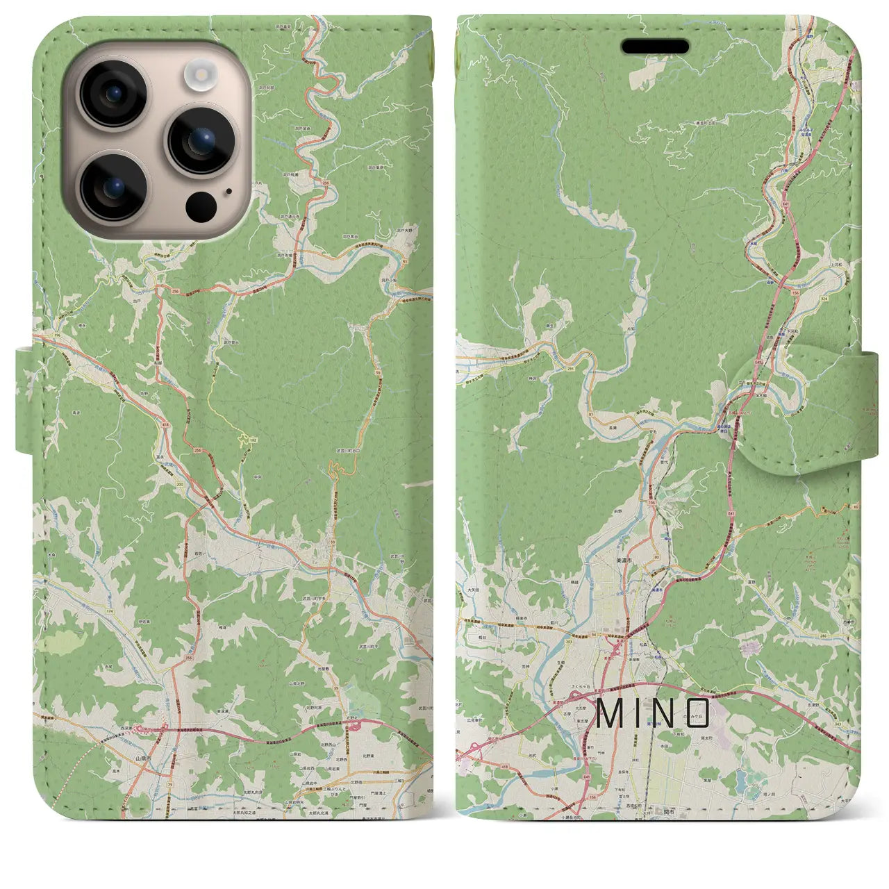 【美濃（岐阜県）】地図柄iPhoneケース（手帳タイプ）ナチュラル・iPhone 16 Plus 用