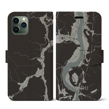 【身延（山梨県）】地図柄iPhoneケース（手帳タイプ）モノトーン・iPhone 11 Pro 用