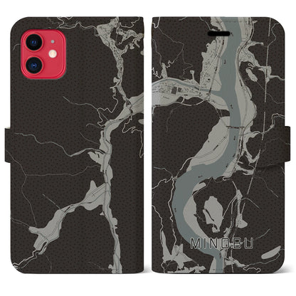 【身延（山梨県）】地図柄iPhoneケース（手帳タイプ）モノトーン・iPhone 11 用