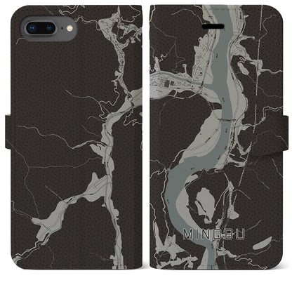 【身延（山梨県）】地図柄iPhoneケース（手帳タイプ）モノトーン・iPhone 8Plus /7Plus / 6sPlus / 6Plus 用