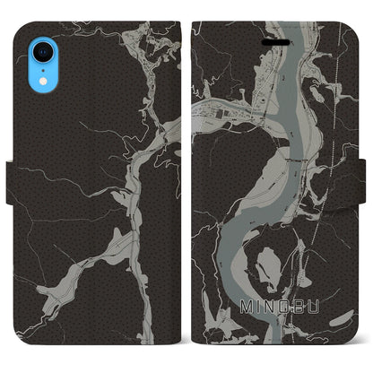 【身延（山梨県）】地図柄iPhoneケース（手帳タイプ）モノトーン・iPhone XR 用