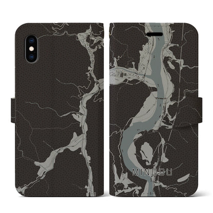 【身延（山梨県）】地図柄iPhoneケース（手帳タイプ）モノトーン・iPhone XS / X 用