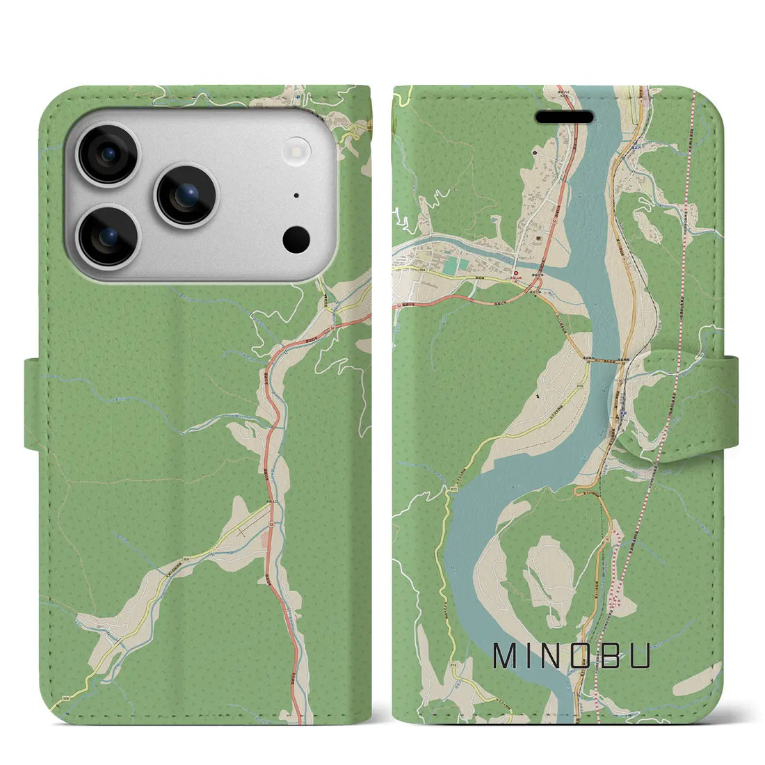 【身延（山梨県）】地図柄iPhoneケース（手帳タイプ）モノトーン・iPhone 17 Pro Max 用