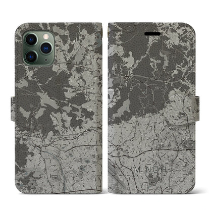 【箕面（大阪府）】地図柄iPhoneケース（手帳タイプ）モノトーン・iPhone 11 Pro 用