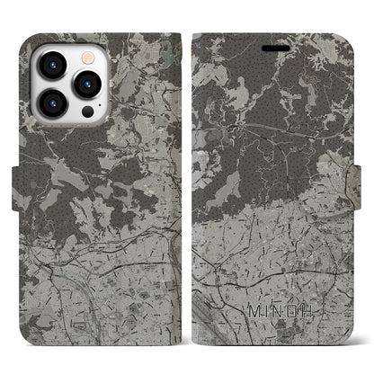 【箕面（大阪府）】地図柄iPhoneケース（手帳タイプ）モノトーン・iPhone 13 Pro 用