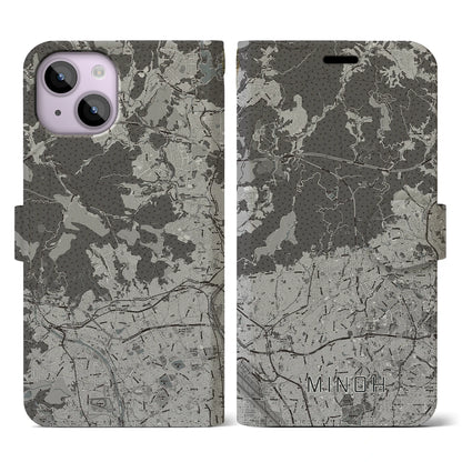 【箕面（大阪府）】地図柄iPhoneケース（手帳タイプ）モノトーン・iPhone 14 用