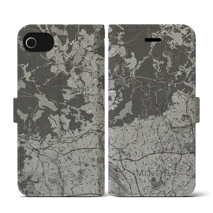 【箕面（大阪府）】地図柄iPhoneケース（手帳タイプ）モノトーン・iPhone SE（第3 / 第2世代） / 8 / 7 / 6s / 6 用