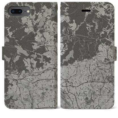 【箕面（大阪府）】地図柄iPhoneケース（手帳タイプ）モノトーン・iPhone 8Plus /7Plus / 6sPlus / 6Plus 用