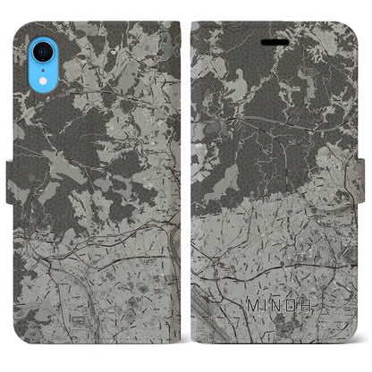 【箕面（大阪府）】地図柄iPhoneケース（手帳タイプ）モノトーン・iPhone XR 用