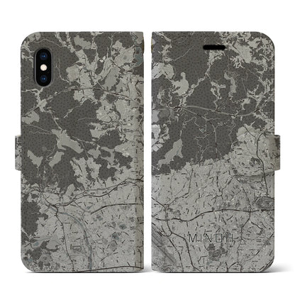 【箕面（大阪府）】地図柄iPhoneケース（手帳タイプ）モノトーン・iPhone XS / X 用