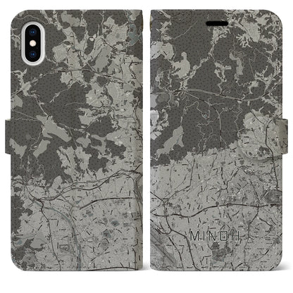 【箕面（大阪府）】地図柄iPhoneケース（手帳タイプ）モノトーン・iPhone XS Max 用
