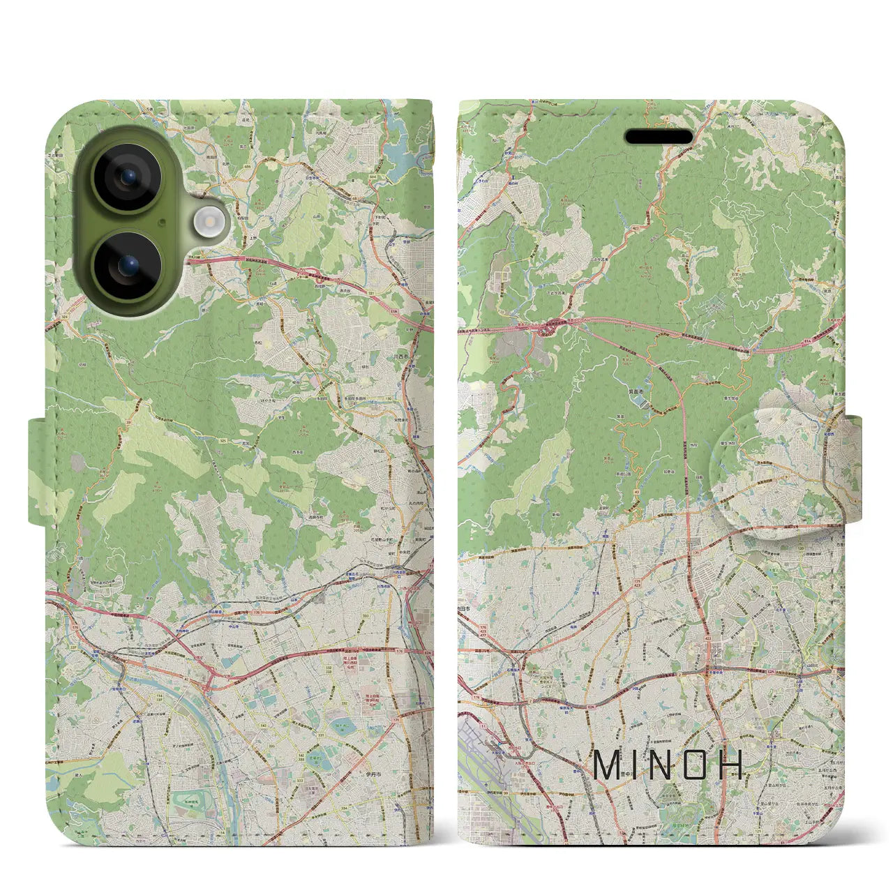 【箕面（大阪府）】地図柄iPhoneケース（手帳タイプ）