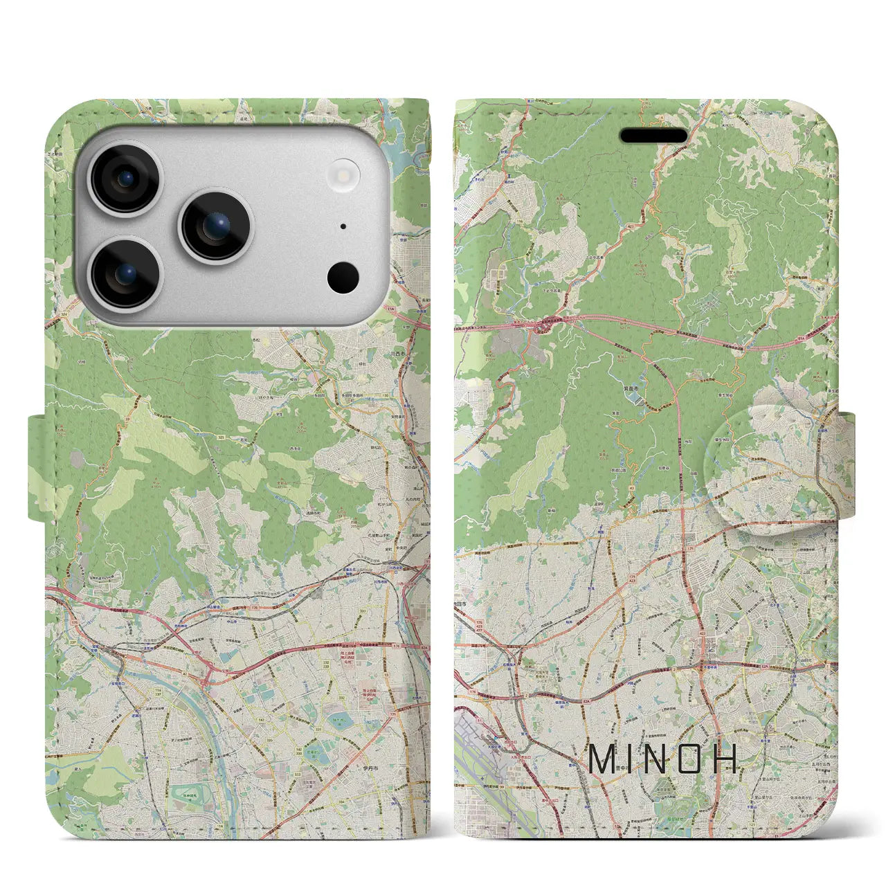 【箕面（大阪府）】地図柄iPhoneケース（手帳タイプ）