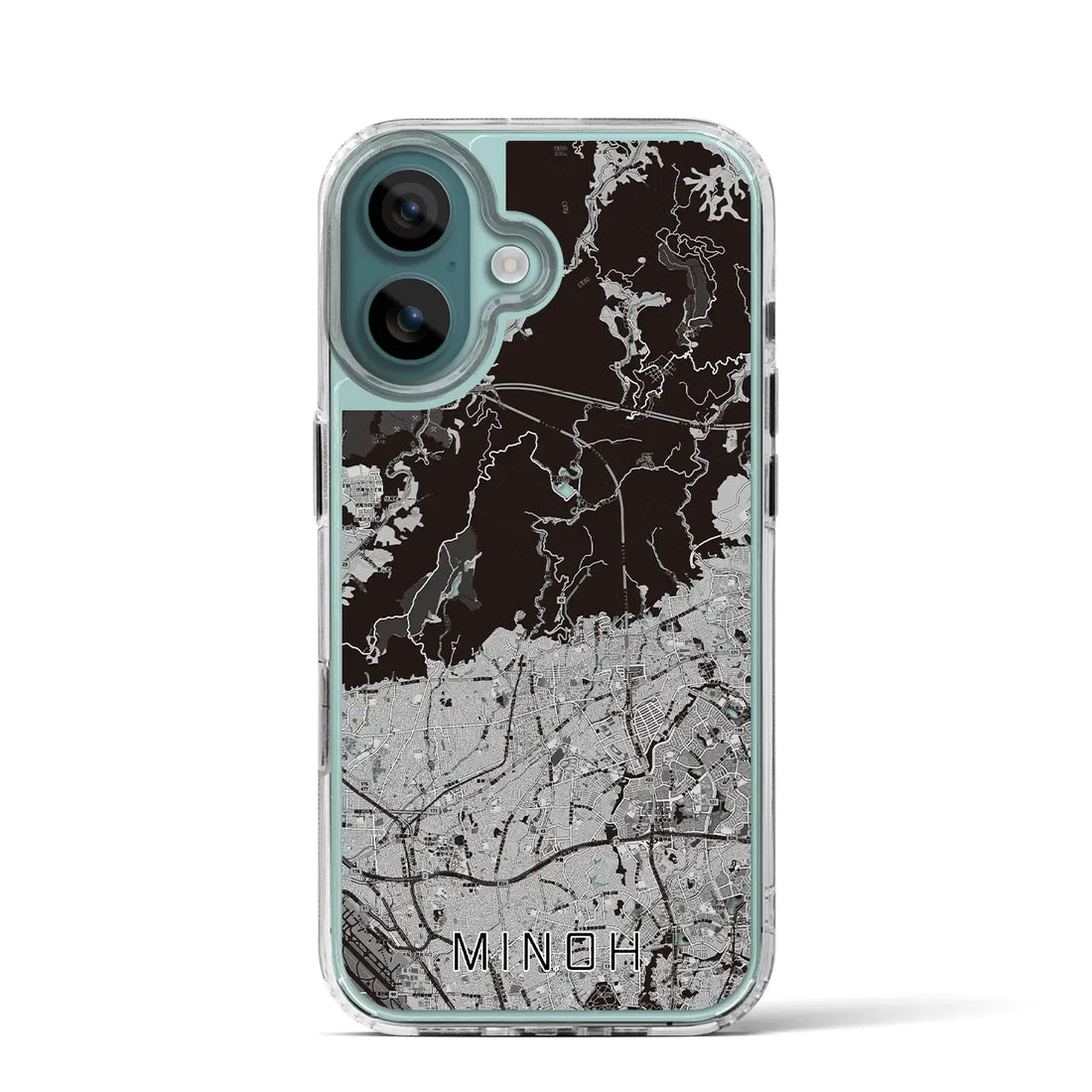 【箕面(大阪府)】地図柄iPhoneケース(MagSafeタイプ)モノトーン・iPhone 16 Pro 用