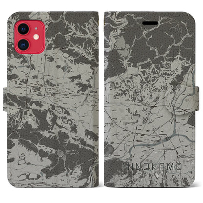 【美濃加茂（岐阜県）】地図柄iPhoneケース（手帳タイプ）モノトーン・iPhone 11 用