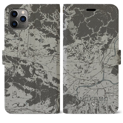 【美濃加茂（岐阜県）】地図柄iPhoneケース（手帳タイプ）モノトーン・iPhone 11 Pro Max 用