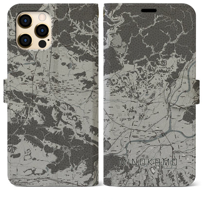 【美濃加茂（岐阜県）】地図柄iPhoneケース（手帳タイプ）モノトーン・iPhone 12 Pro Max 用