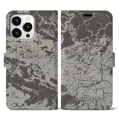 【美濃加茂（岐阜県）】地図柄iPhoneケース（手帳タイプ）モノトーン・iPhone 13 Pro 用