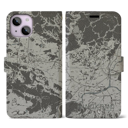 【美濃加茂（岐阜県）】地図柄iPhoneケース（手帳タイプ）モノトーン・iPhone 14 用