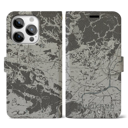 【美濃加茂（岐阜県）】地図柄iPhoneケース（手帳タイプ）モノトーン・iPhone 14 Pro 用