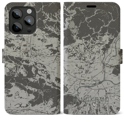 【美濃加茂（岐阜県）】地図柄iPhoneケース（手帳タイプ）モノトーン・iPhone 15 Pro Max 用