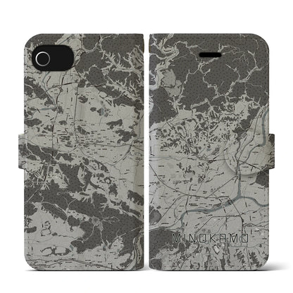 【美濃加茂（岐阜県）】地図柄iPhoneケース（手帳タイプ）モノトーン・iPhone SE（第3 / 第2世代） / 8 / 7 / 6s / 6 用