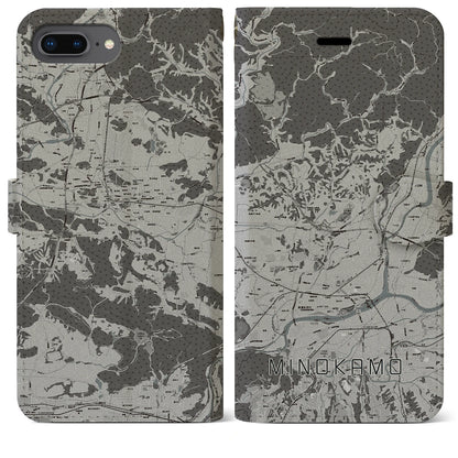 【美濃加茂（岐阜県）】地図柄iPhoneケース（手帳タイプ）モノトーン・iPhone 8Plus /7Plus / 6sPlus / 6Plus 用