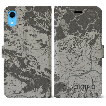 【美濃加茂（岐阜県）】地図柄iPhoneケース（手帳タイプ）モノトーン・iPhone XR 用