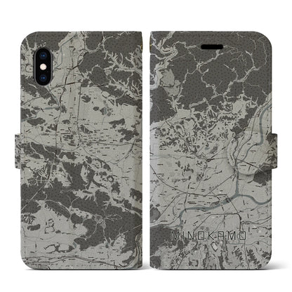 【美濃加茂（岐阜県）】地図柄iPhoneケース（手帳タイプ）モノトーン・iPhone XS / X 用