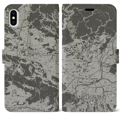 【美濃加茂（岐阜県）】地図柄iPhoneケース（手帳タイプ）モノトーン・iPhone XS Max 用