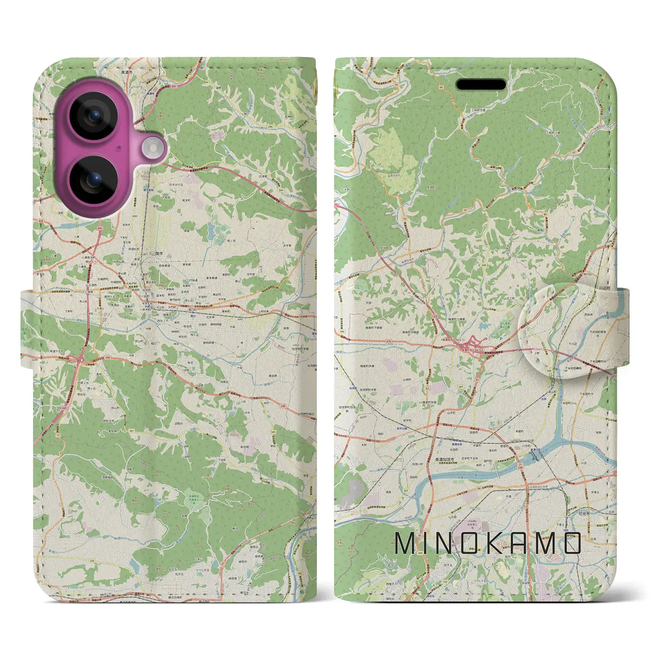 【美濃加茂（岐阜県）】地図柄iPhoneケース（手帳タイプ）ナチュラル・iPhone 16 Pro 用