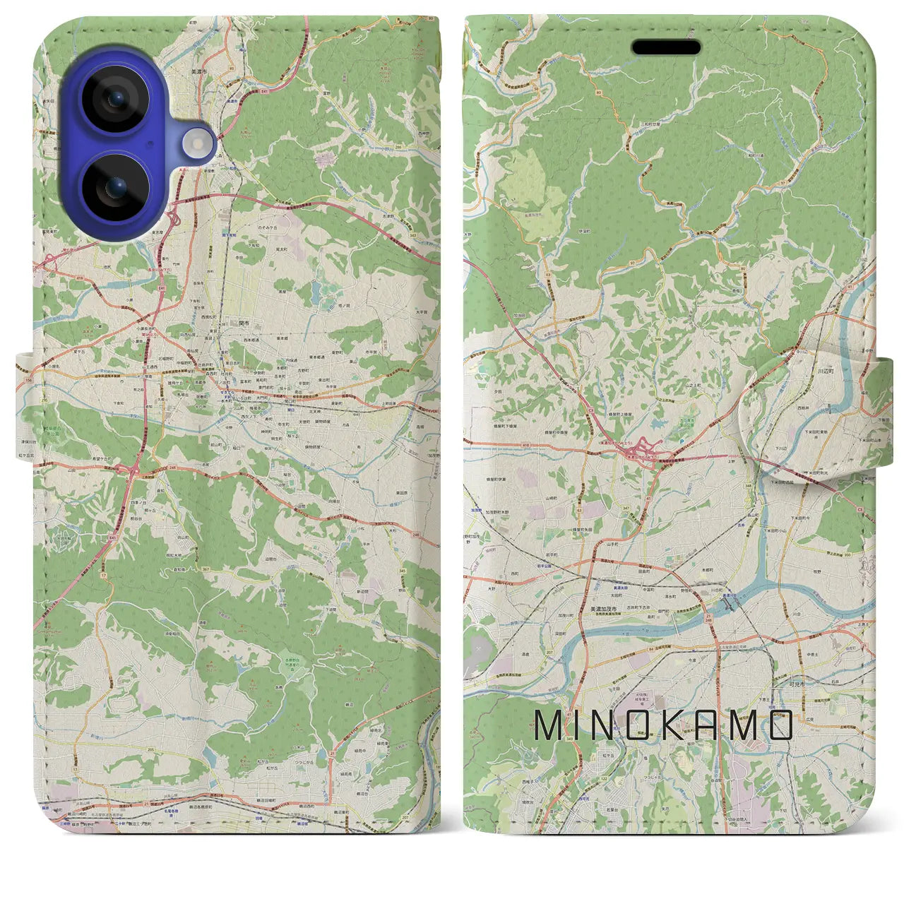 【美濃加茂（岐阜県）】地図柄iPhoneケース（手帳タイプ）ナチュラル・iPhone 16 Pro Max 用