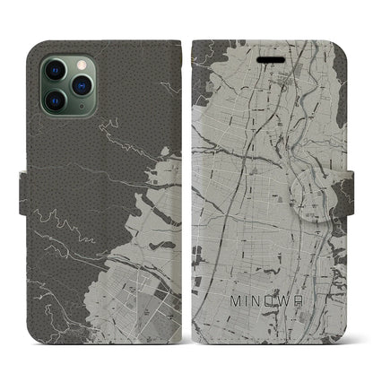 【箕輪（長野県）】地図柄iPhoneケース（手帳タイプ）モノトーン・iPhone 11 Pro 用