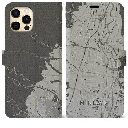 【箕輪（長野県）】地図柄iPhoneケース（手帳タイプ）モノトーン・iPhone 12 Pro Max 用