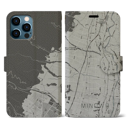 【箕輪（長野県）】地図柄iPhoneケース（手帳タイプ）モノトーン・iPhone 12 / 12 Pro 用