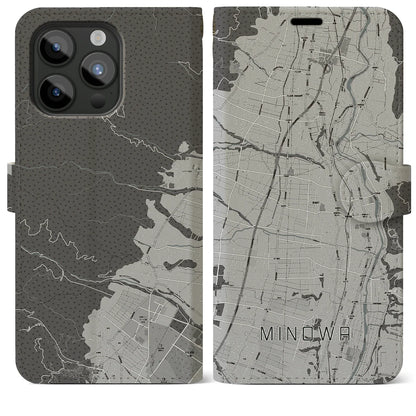 【箕輪（長野県）】地図柄iPhoneケース（手帳タイプ）モノトーン・iPhone 15 Pro Max 用