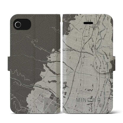 【箕輪（長野県）】地図柄iPhoneケース（手帳タイプ）モノトーン・iPhone SE（第3 / 第2世代） / 8 / 7 / 6s / 6 用