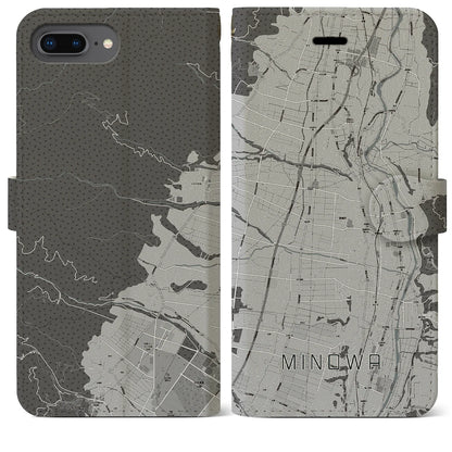 【箕輪（長野県）】地図柄iPhoneケース（手帳タイプ）モノトーン・iPhone 8Plus /7Plus / 6sPlus / 6Plus 用