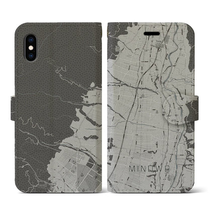 【箕輪（長野県）】地図柄iPhoneケース（手帳タイプ）モノトーン・iPhone XS / X 用