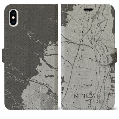 【箕輪（長野県）】地図柄iPhoneケース（手帳タイプ）モノトーン・iPhone XS Max 用