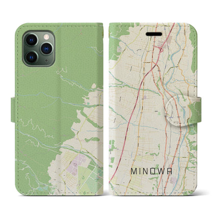 【箕輪（長野県）】地図柄iPhoneケース（手帳タイプ）ナチュラル・iPhone 11 Pro 用