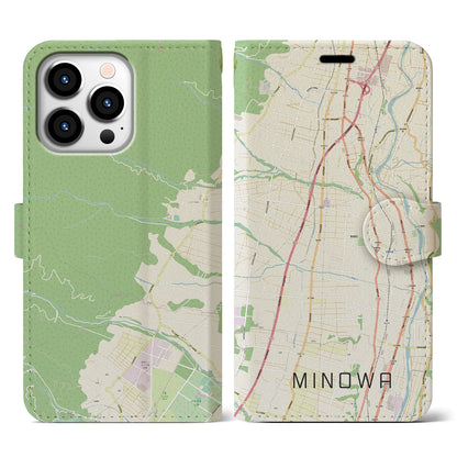 【箕輪（長野県）】地図柄iPhoneケース（手帳タイプ）ナチュラル・iPhone 13 Pro 用