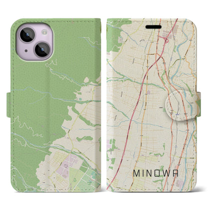 【箕輪（長野県）】地図柄iPhoneケース（手帳タイプ）ナチュラル・iPhone 14 用