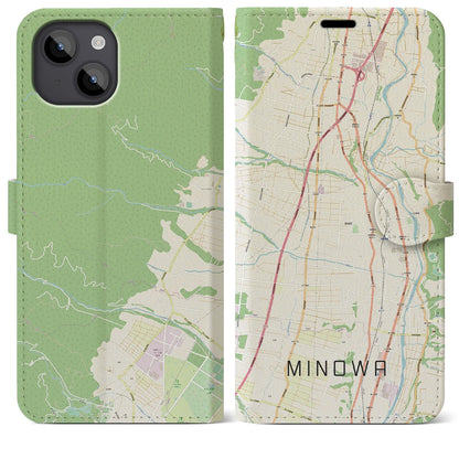 【箕輪（長野県）】地図柄iPhoneケース（手帳タイプ）ナチュラル・iPhone 14 Plus 用