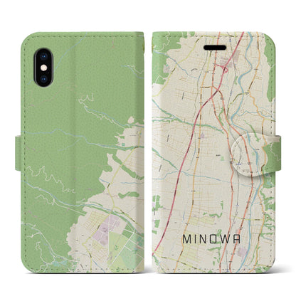 【箕輪（長野県）】地図柄iPhoneケース（手帳タイプ）ナチュラル・iPhone XS / X 用