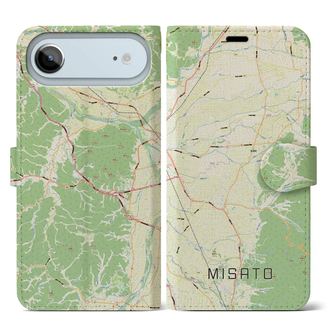 【美郷（秋田県）】地図柄iPhoneケース（手帳タイプ）ナチュラル・iPhone 17 Pro Max 用