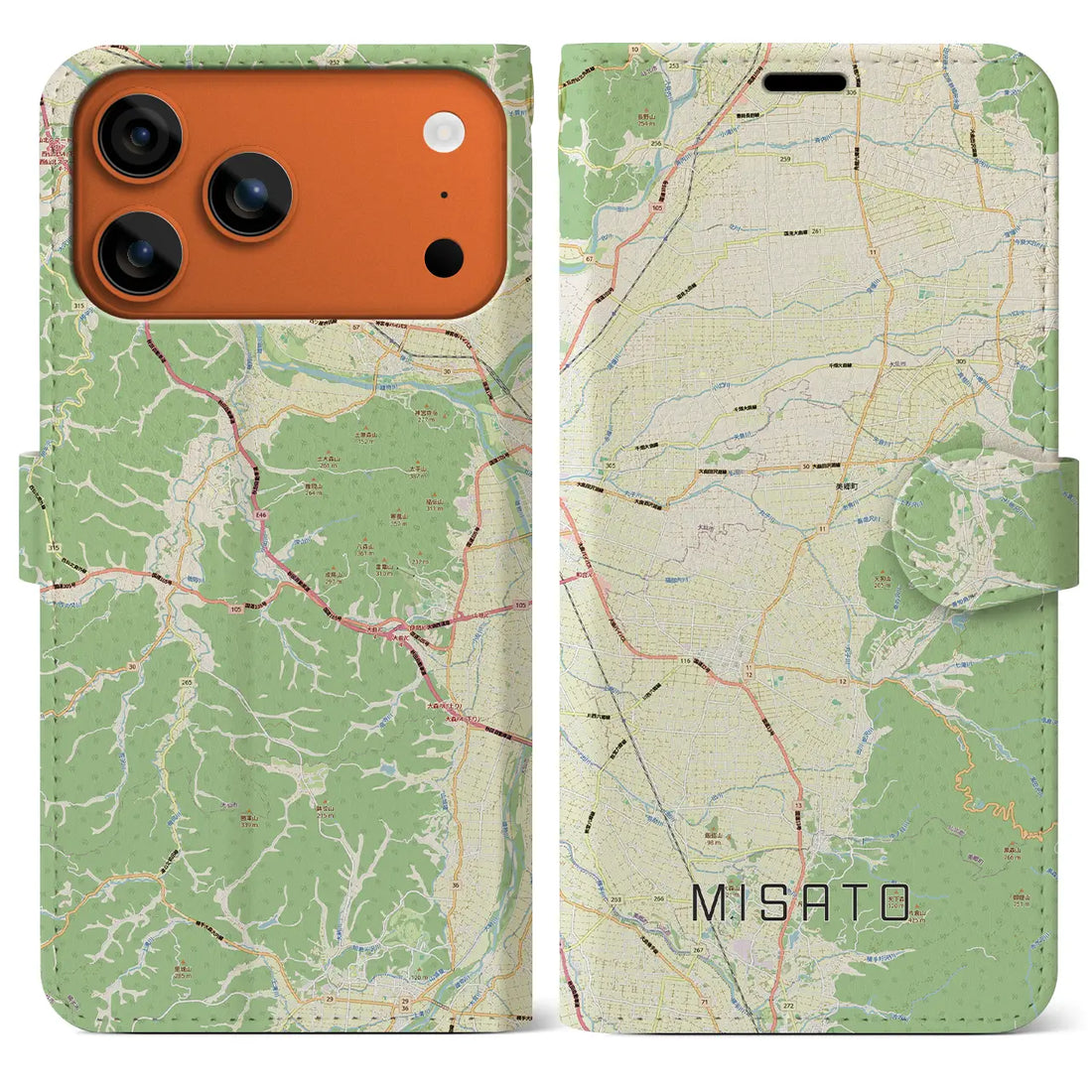 【美郷（秋田県）】地図柄iPhoneケース（手帳タイプ）モノトーン・iPhone 17 Pro Max 用