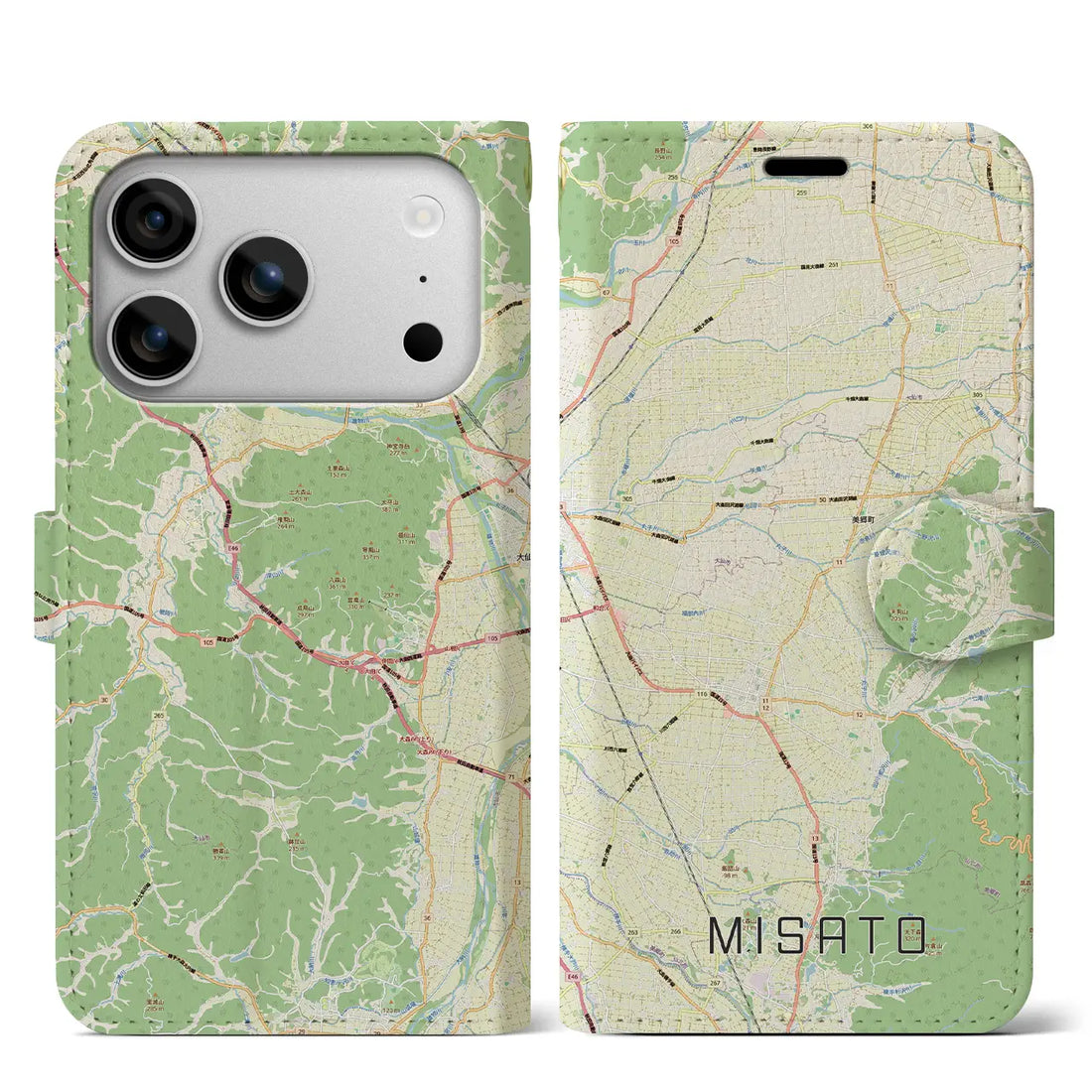 【美郷(秋田県)】地図柄iPhoneケース(手帳タイプ)モノトーン・iPhone 17 Pro Max 用
