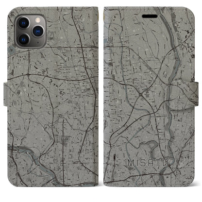 【三郷（埼玉県）】地図柄iPhoneケース（手帳タイプ）モノトーン・iPhone 11 Pro Max 用